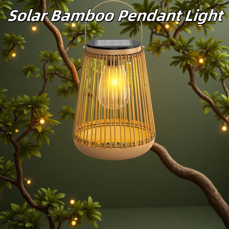 1pc/2pc Solar Outdoor Garden Bamboo And Rattan Pendant Light,Waterproof And Rust Proof,Suitable For Courtyard Garden Decoration