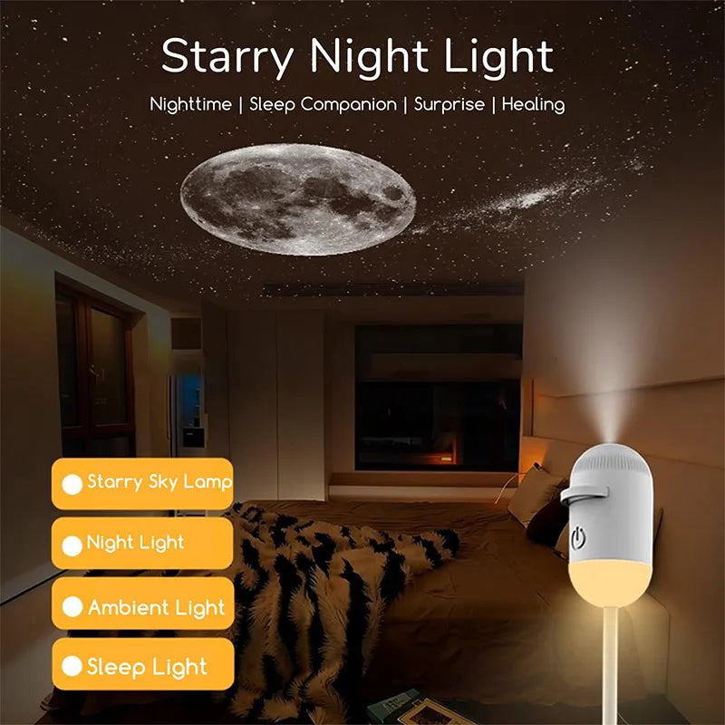 2-In-1 HD Galaxy Star Night Sky Projector Light With Sliding Films USB Power For Bedroom Decor Rotating Dynamic Visual Effects