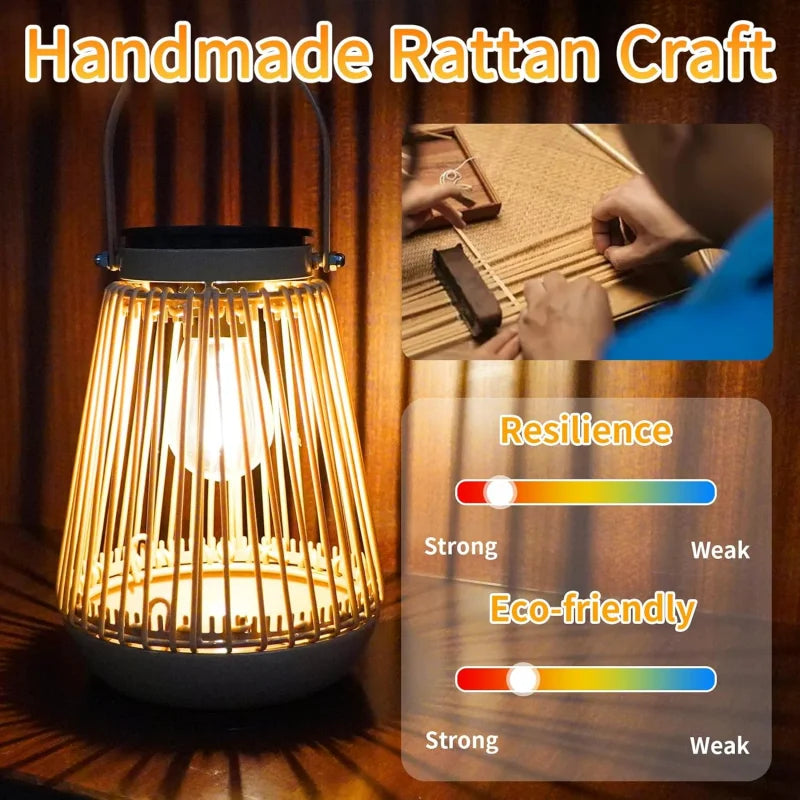 1pc/2pc Solar Outdoor Garden Bamboo And Rattan Pendant Light,Waterproof And Rust Proof,Suitable For Courtyard Garden Decoration